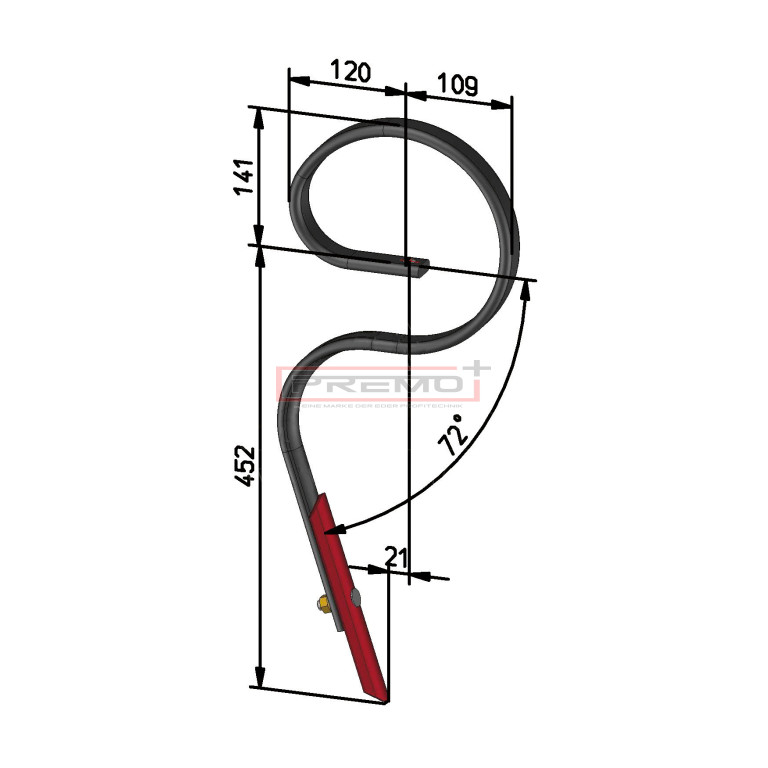 Kulti-Zinken komplett mit Schar, 32 x 12 mm, Einbauhöhe 450 mm